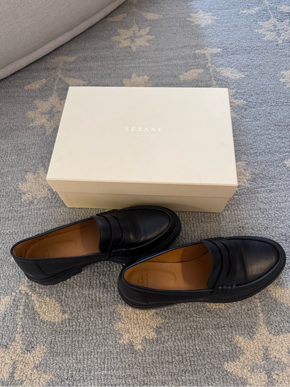Sezane Black Leather Women’s Penny Loafers